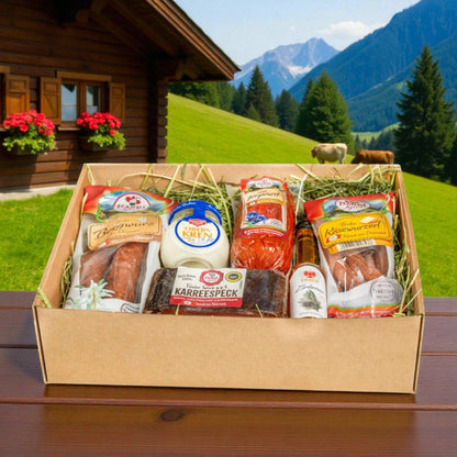 Genussbox 'Kren' | Speck, verschiedene Würste, Schnaps, Kren | 950 g x 0,04 l | im Geschenkskarton | Made in Austria