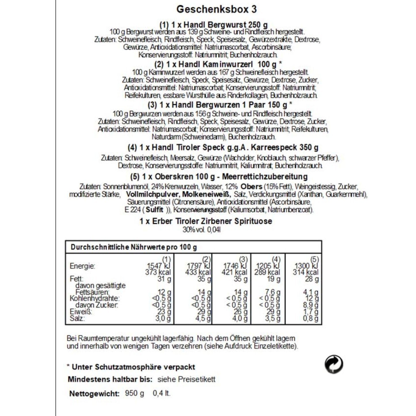 Genussbox 'Kren' | Speck, verschiedene Würste, Schnaps, Kren | 950 g x 0,04 l | im Geschenkskarton | Made in Austria