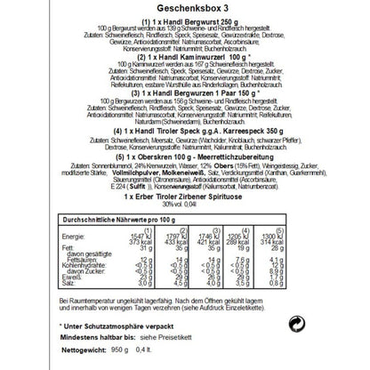 Genussbox 'Kren' | Speck, verschiedene Würste, Schnaps, Kren | 950 g x 0,04 l | im Geschenkskarton | Made in Austria
