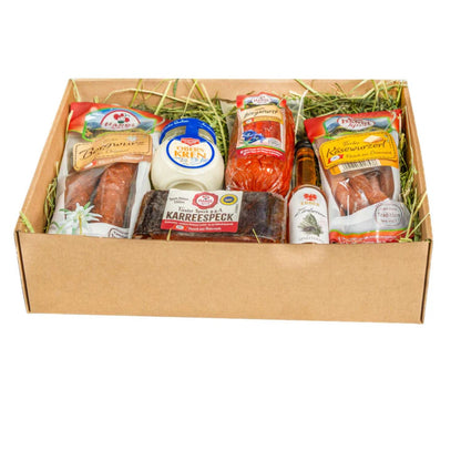 Genussbox 'Kren' | Speck, verschiedene Würste, Schnaps, Kren | 950 g x 0,04 l | im Geschenkskarton | Made in Austria