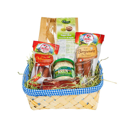 Genusspaket 'Seefeld' | Speck, Würste, Schüttelbrot, Kren | 925 g | im Geschenkskorb | Made in Austria