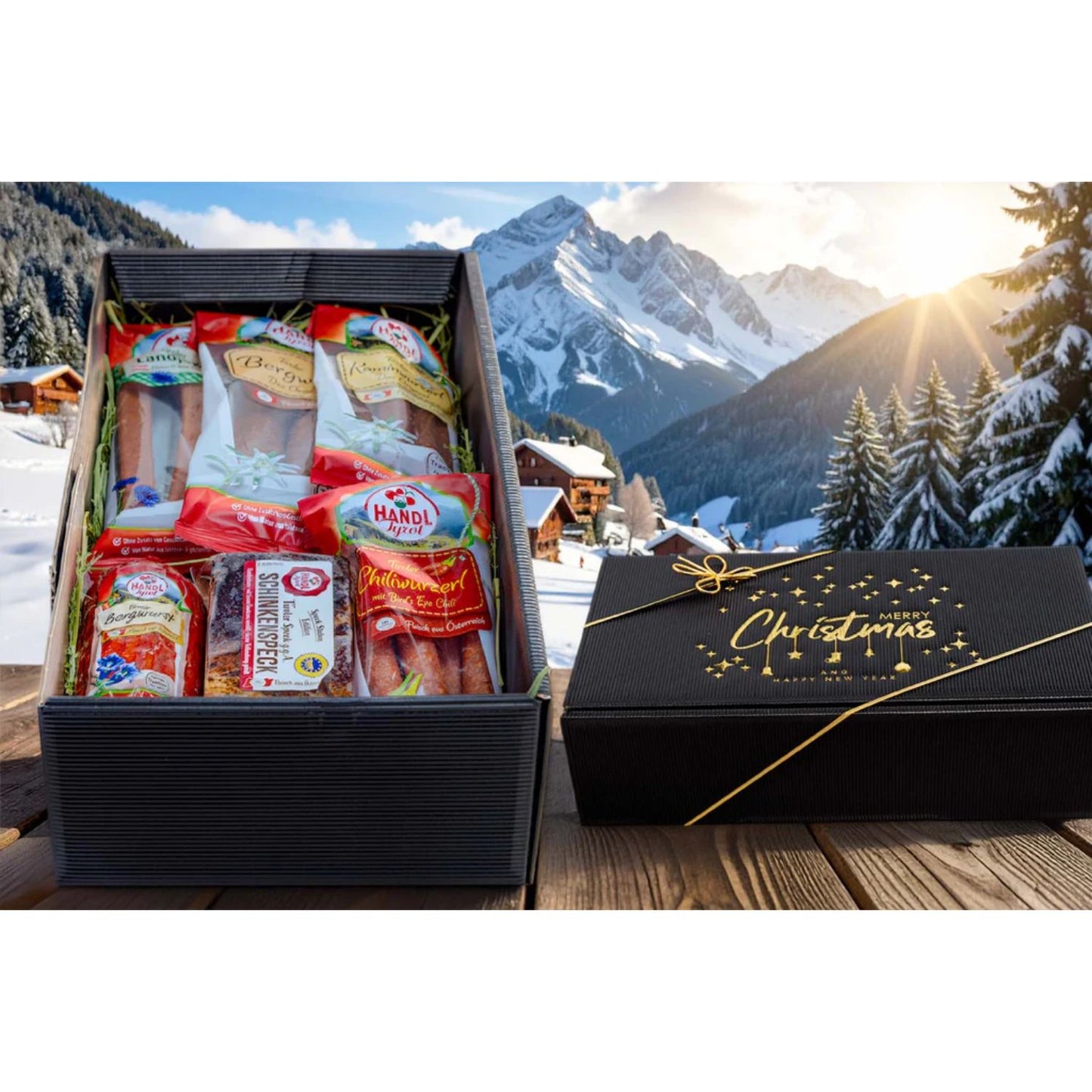 Weihnachts-Genussbox 'Koriander' | verschiedene Würste, Speck | 1050 g | im Geschenkskarton | Made in Austria