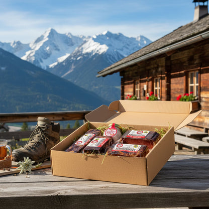 Speckkiste | 4 verschiedene Specksorten, Preiselbeerkren | 1400 g | im Geschenkskarton | Made in Austria