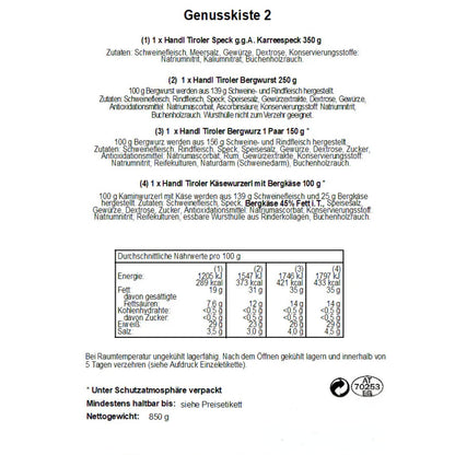 Genusskiste 'Koriander' | Speck, verschiedene Würste | 850 g | in der Holzkiste | Made in Austria