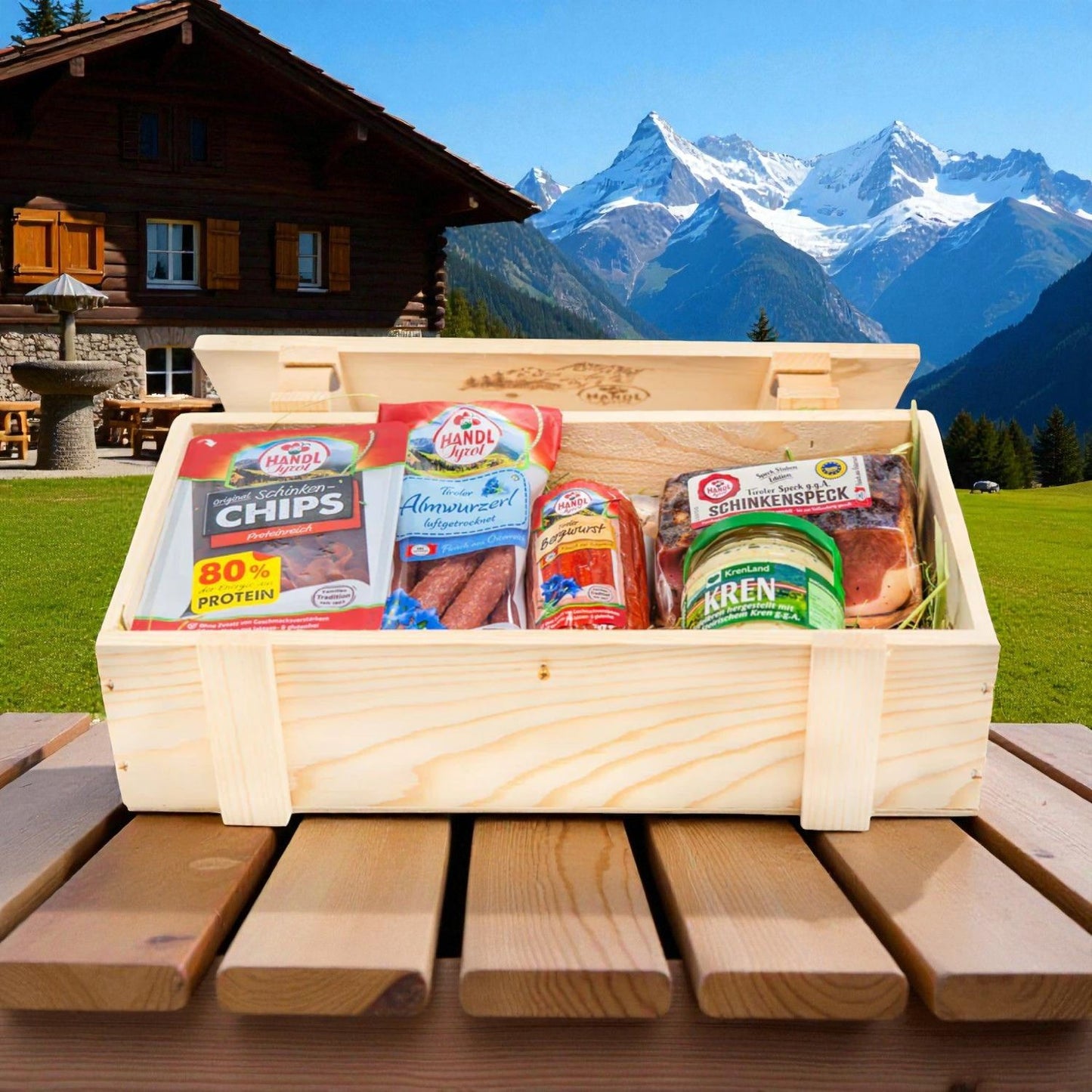 Genusspaket 'Classic2' | Speck, verschiedene Würste, Kren | 940 g | in der Holzkiste | Made in Austria