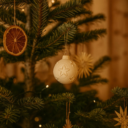 Weihnachtskugel | Sterne massiv | mit Aufhänger | Zirbenholz natur | Durchmesser 8 cm | Made in Italy