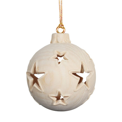 Weihnachtskugel | Sterne | hohl | mit oder ohne Beleuchtung | Zirbenholz natur | Durchmesser 8 cm | Made in Italy