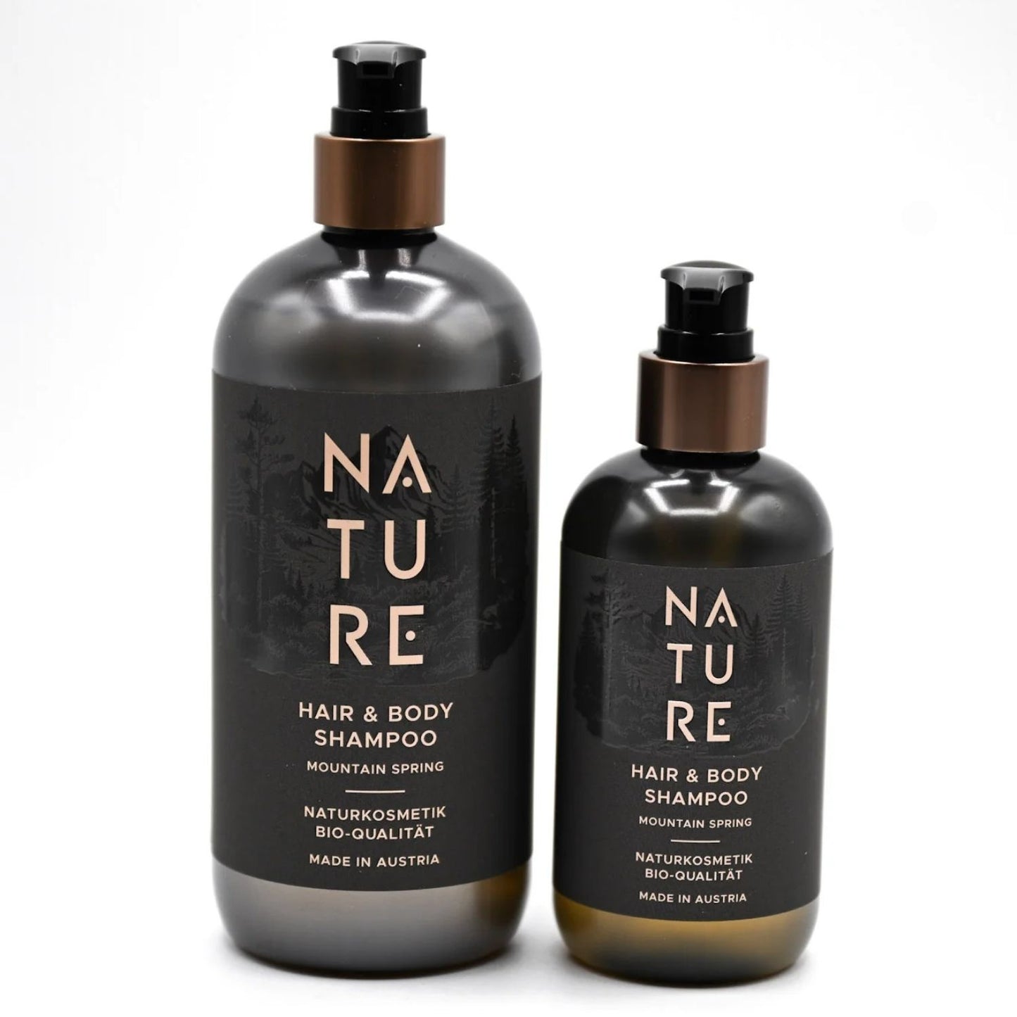 Hair & Body Shampoo 'Mountain Spring' | tierversuchsfrei | vegan | Kunststoffgebinde mit Pumpfunktion | Made in Austria