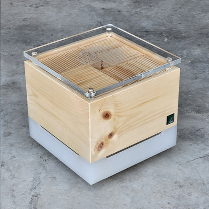 Zirbenlüfter ‘Kubus Premium’ | für 40 m² | flüsterleiser Ventilator | Lichtfarben wählbar |  für Privat und Büro | Made in Austria