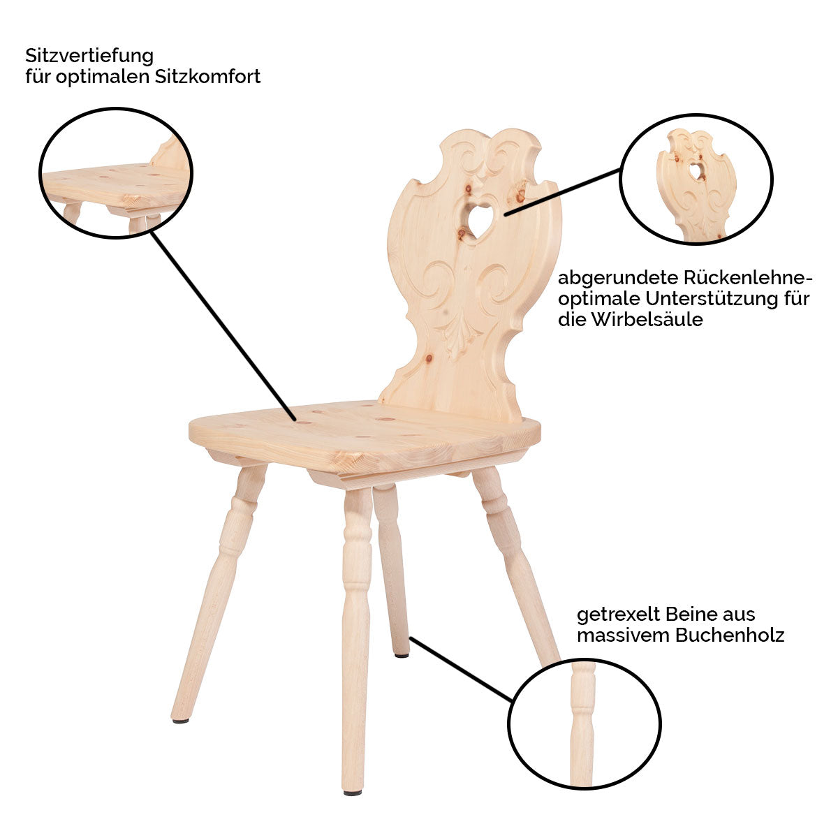 Bauernstuhl aus Zirbenholz I 'Sitwell Native' | rustikal alpiner Stuhl I Handwerk aus Südtirol