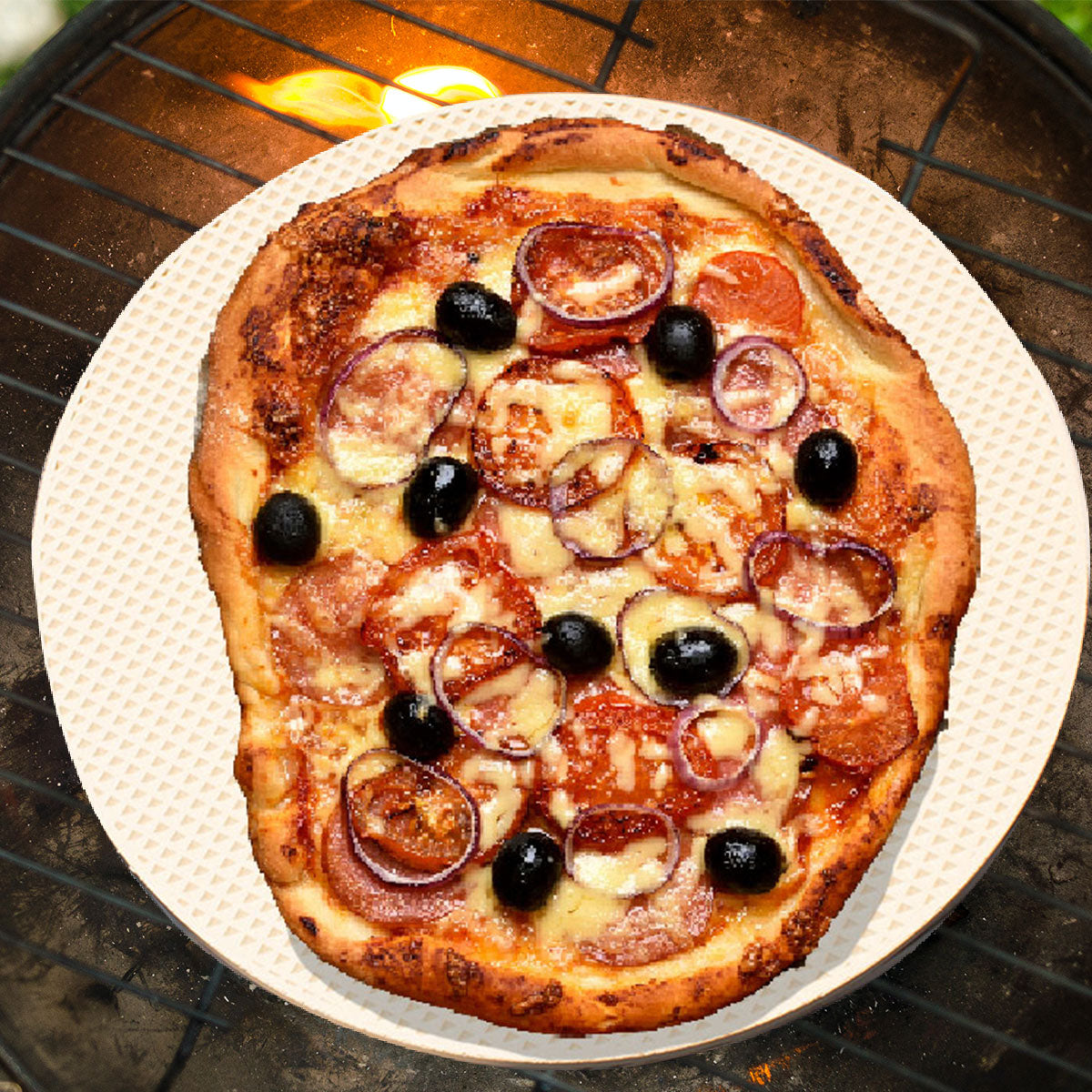 3-teilig Set - Pizzastein aus hochwertigem Cordierit mit Pizzaheber & Grillhandschuh