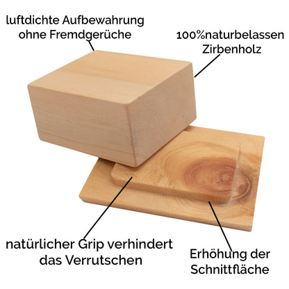 Butterdose ‘Klein-und-Fein’ aus 100% unbehandeltem Zirbenholz | für 250 g Butterwürfel | 2-teilig | umweltfreundlich und robust | Made in Europe