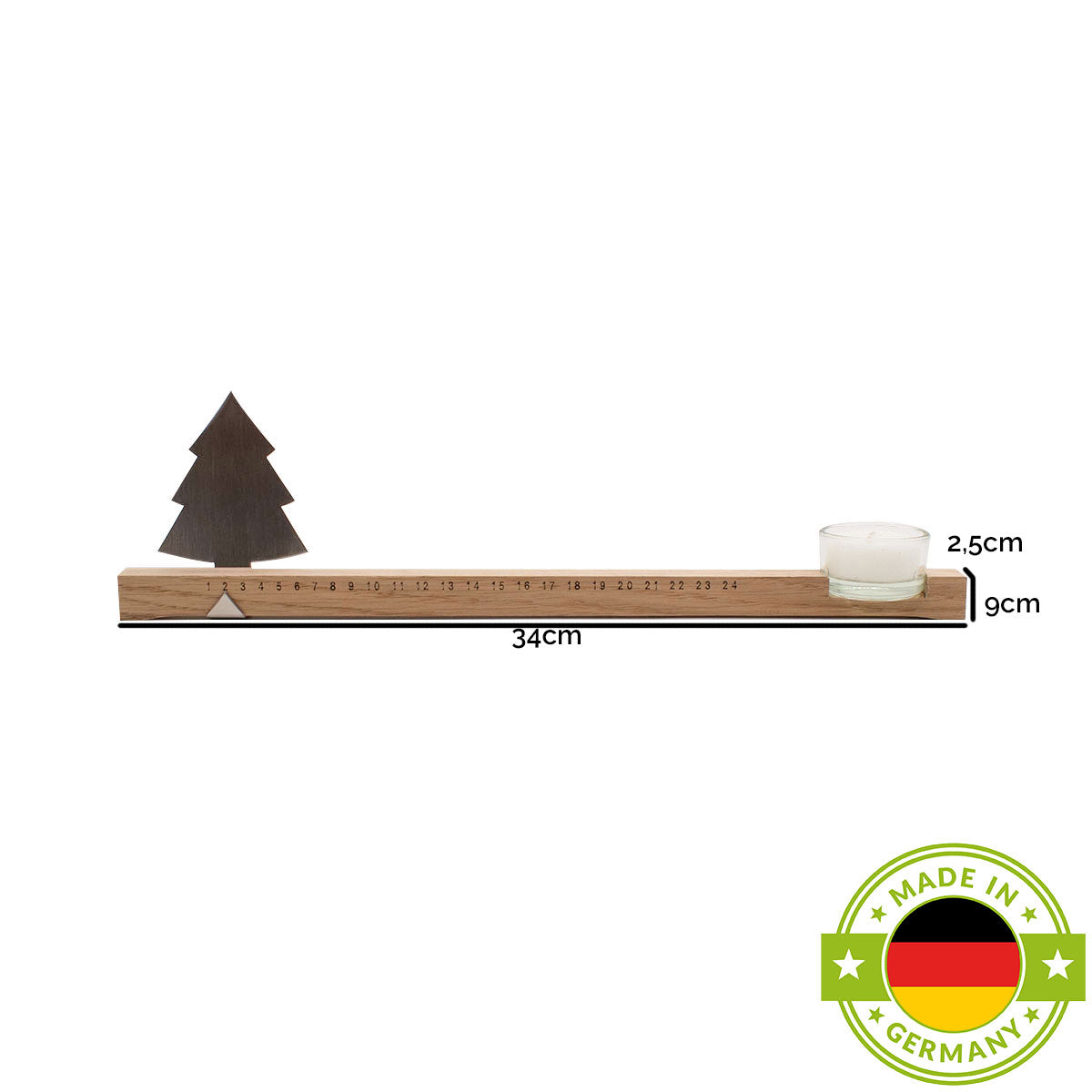 Minimalistischer Adventskalender | Eichenholz | mit Teelicht und Edelstahl Datumsanzeige