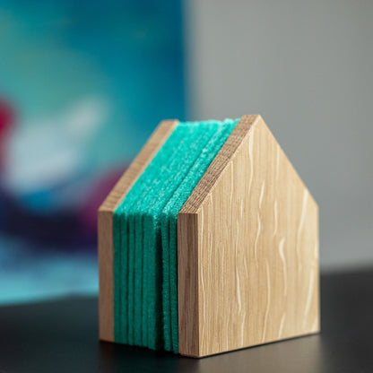 Glasuntersetzer 'Gasthaus' | 8 Stück | Eiche, recycelter PET-Filz | B 7 x T 9 x H 11,5 cm | in verschiedenen Farben | Made in Germany