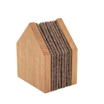 Glasuntersetzer 'Gasthaus' | 8 Stück | Eiche, recycelter PET-Filz | B 7 x T 9 x H 11,5 cm | in verschiedenen Farben | Made in Germany