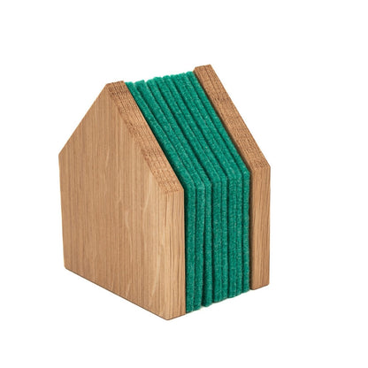 Glasuntersetzer 'Gasthaus' | 8 Stück | Eiche, recycelter PET-Filz | B 7 x T 9 x H 11,5 cm | in verschiedenen Farben | Made in Germany