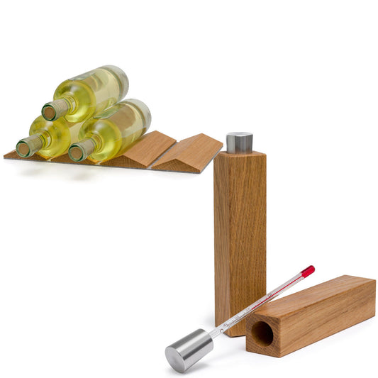 Set Weinregal silbergrau und Weinthermometer