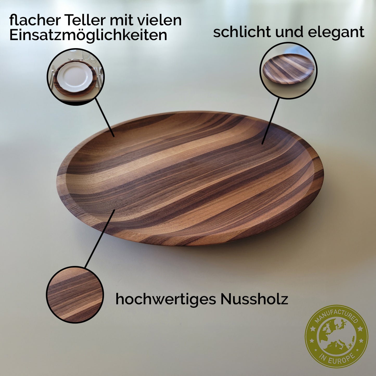 Servierteller, Snackteller, Obstteller | in Nussholz | rund 35 cm | Made in Europe
