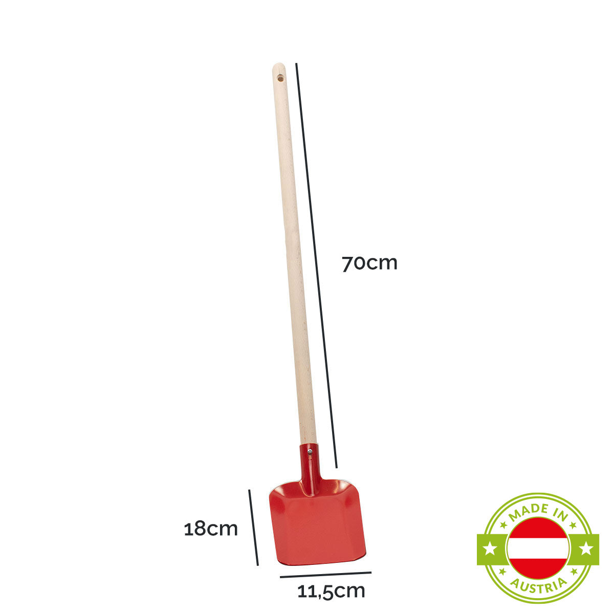 Kinder-Randschaufel aus Stahlblech | robust & langlebig | mit 70 cm Holzstiel | plastikfrei | Made in Austria | CE-geprüft