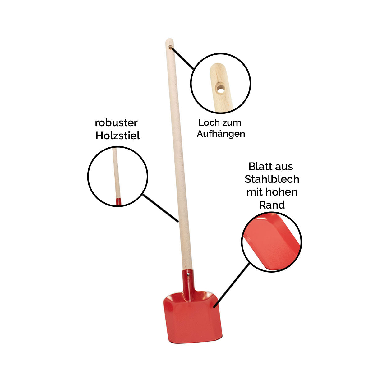 Kinder-Randschaufel aus Stahlblech | robust & langlebig | mit 70 cm Holzstiel | plastikfrei | Made in Austria | CE-geprüft
