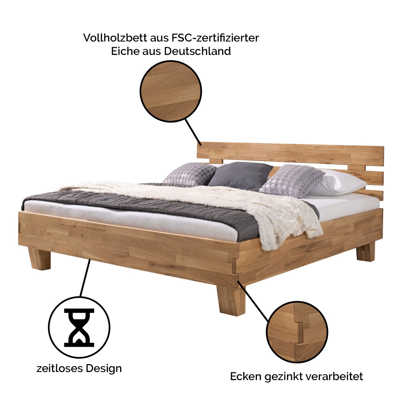 Vollholzbett '4 Better Night' |  Eiche geölt | in verschiedenen Ausführungen | Zertifiziertes Holz aus Deutschland