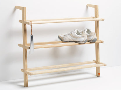 Schuhregal 'Gaston' | Esche roh | B 72 x T 22 x H 66 cm | keine Befestigung notwendig | für mind. 9 Schuhpaare | Made in Germany