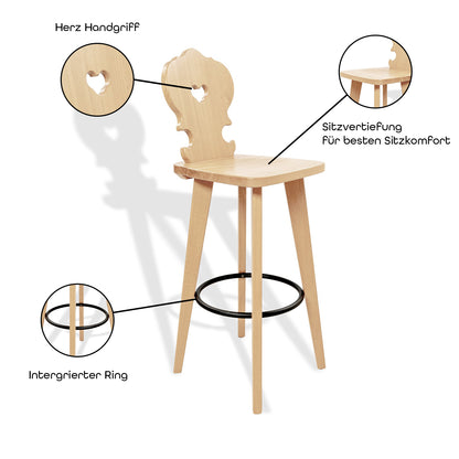 Barstuhl 'Urtyp' | in verschiedenen Ausführungen | B 40 x T 38 x H 122 cm | Made in Südtirol