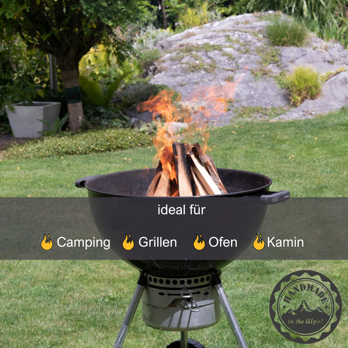 Grillschale im Garten mit einem Feuer