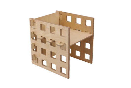 Design mit System - Kindersessel Cube | B 36 x T 36 x H x 36 | höhenverstellbar | Birke Schichtholz  | Made in Austria