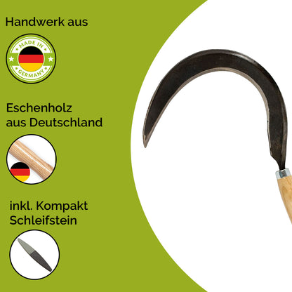Mondsichel für Linkshänder 'Krafts' 14 cm Stiellänge inkl. gratis Schleifstein- Handarbeit aus Deutschland