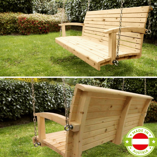 Hängebank 'Swing Times Light' | aus massiver Lärche | L 150/185  x T 74  x H 56 cm | inkl. 3 Sitzkissen | handgefertigt in Österreich