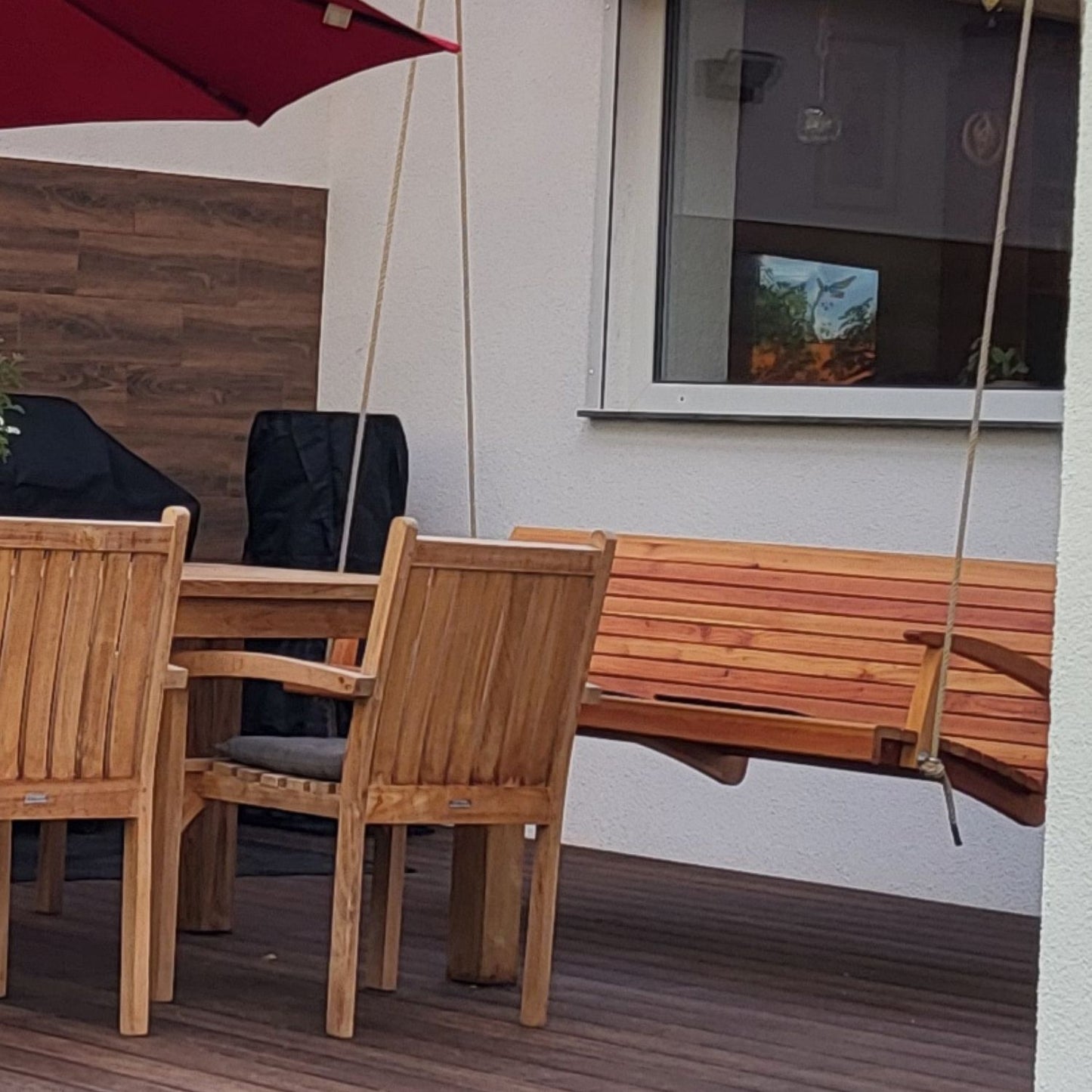 Hängebank 'Swing Times Light' | aus massiver Lärche | L 150  x T 74  x H 56 cm | inkl. 3 Sitzkissen | handgefertigt in Österreich