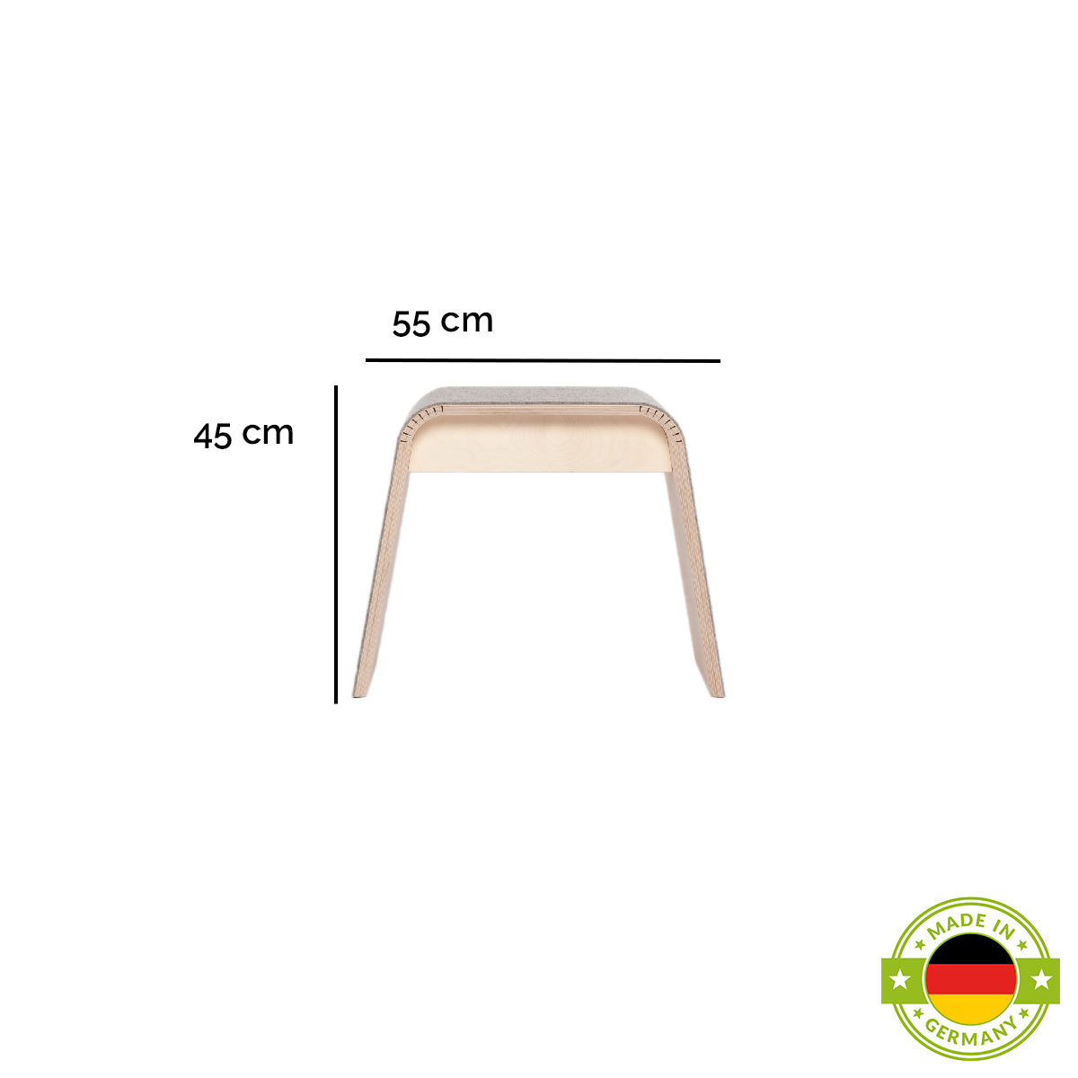 Hocker 'Stubenhocker' in Birkenschichtholz | Wollfilzauflage | B 55 x T 29 x H 45 cm | Hergestellt in Deutschland