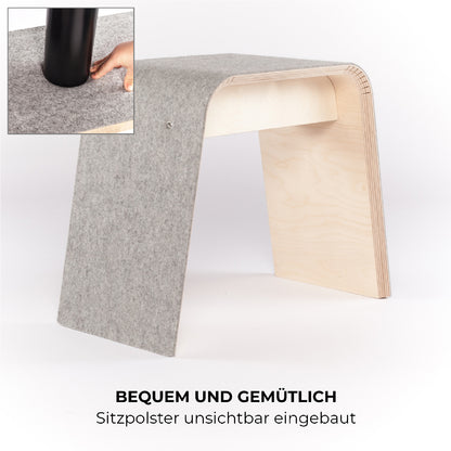 Hocker 'Stubenhocker' in Birkenschichtholz | Wollfilzauflage | B 55 x T 29 x H 45 cm | Hergestellt in Deutschland