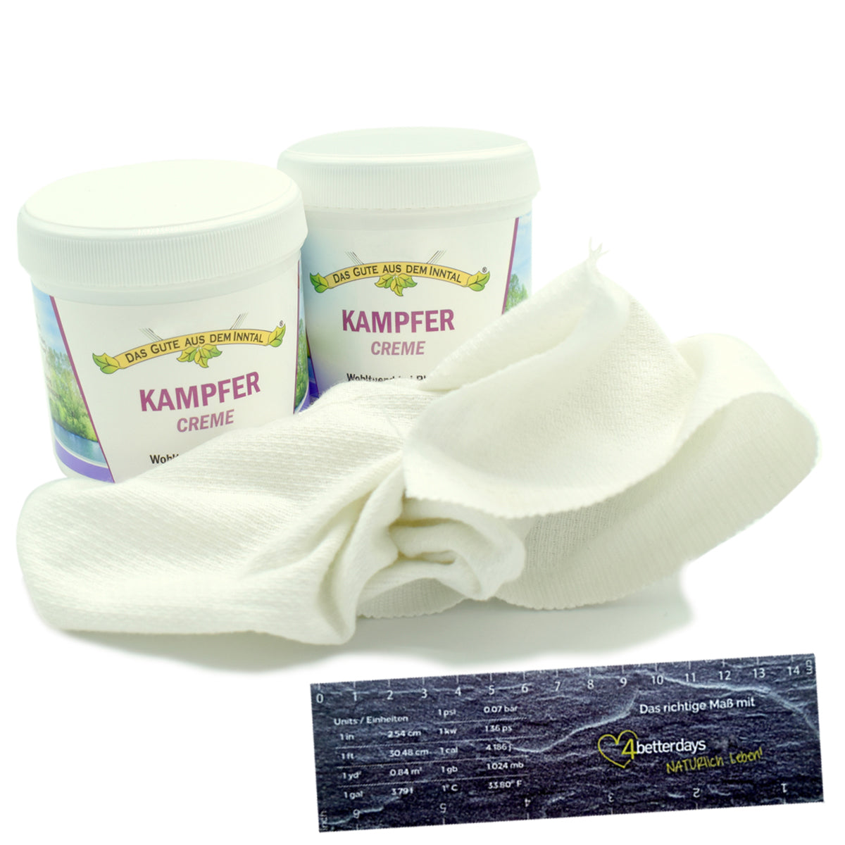 Kampfer Creme 2er-Vorteilspack inklusive Baumwolltuch | 2 x 200 ml Pflege bei Rheuma & Entzündung| Handarbeit aus Deutschland