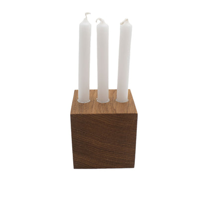 Kerzenwürfel 'Advent und mehr' | 7 x 7 x 7 cm | Eiche dunkel geölt | inkl.10 Christbaumkerzen weiß