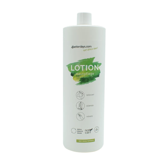 Naturliche Lotion für Körper, Gesicht & Hände | Refill-Hautpflege | für Groß und Klein | Nachfüll-Spender | 1 Liter | Hergestellt in Österreich