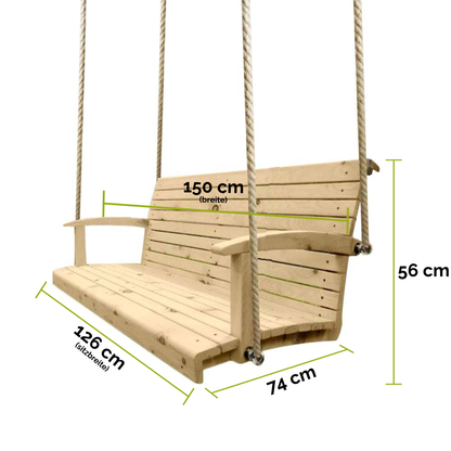 Hängebank 'Swing Times Light' | aus massiver Lärche | L 150  x T 74  x H 56 cm | inkl. 3 Sitzkissen | handgefertigt in Österreich