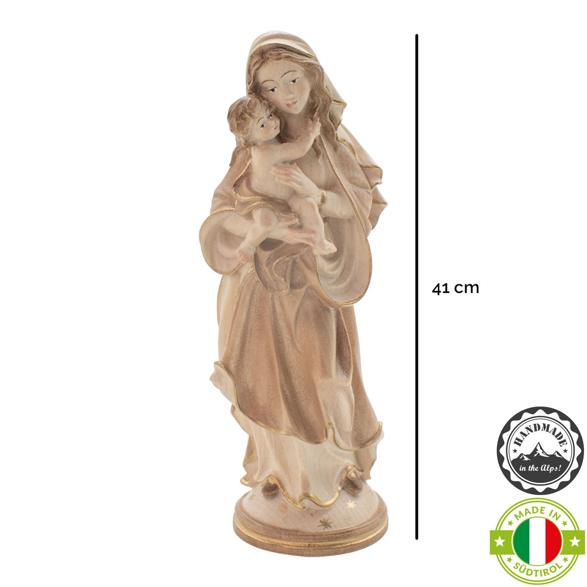 Madonna der Hoffnung mit Kind | Massivholz Figur | 3 x gebeizt | Höhe 41 cm | Made in Südtirol