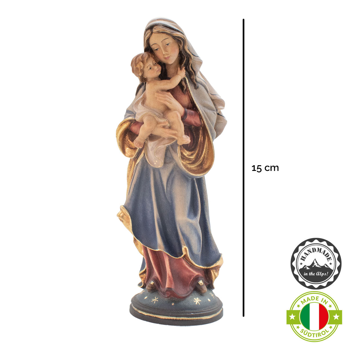 Madonna der Hoffnung mit Kind | Massivholz Figur | Bunt bemalt | Höhe 15 cm | Made in Südtirol