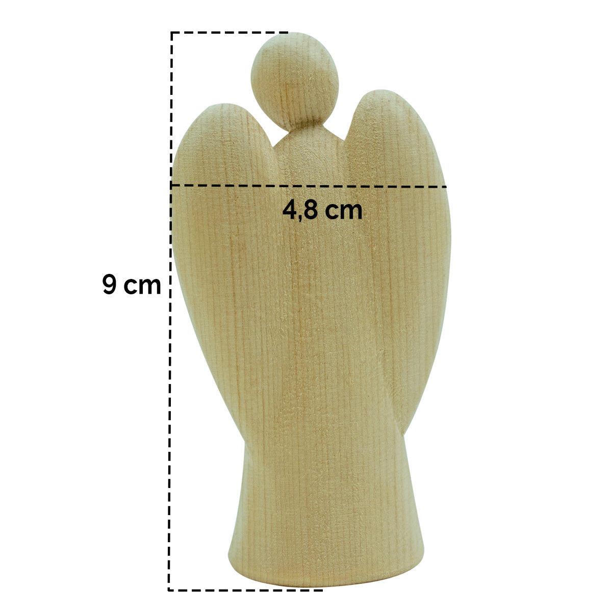Ansicht von Hintne Einzelner Schutzengel aus Zirbenholz Größe 9cm hoch 4,8cm mit der Flügelbreite
