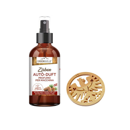 UaB Geschenk | Set ZQ Zirben Autospray + Anhänger 'Adler' | 30 ml | Flasche mit Defuser